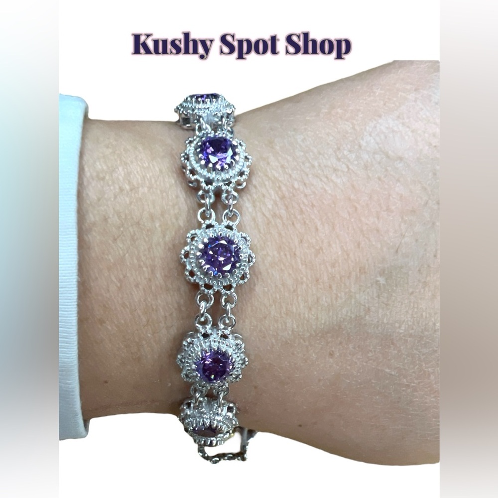 NWT 💜🩶💜 Amethyst in Sterling Silver Filigree Style Bracelet 7.5”